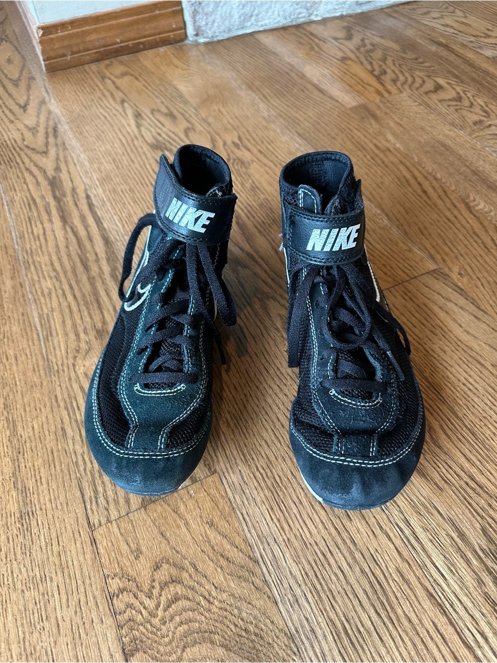 Nike Kids Black High-Top Lace-Up Sneakers with White Logo